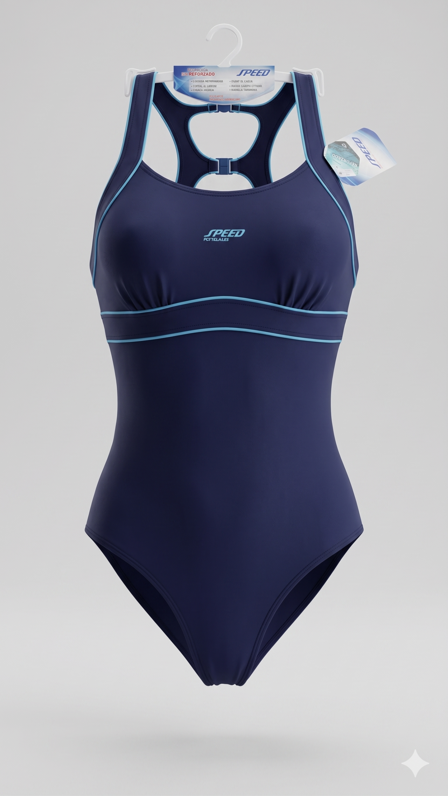 Malla Entera Natación Size Plus Bretel y Vivos Celeste