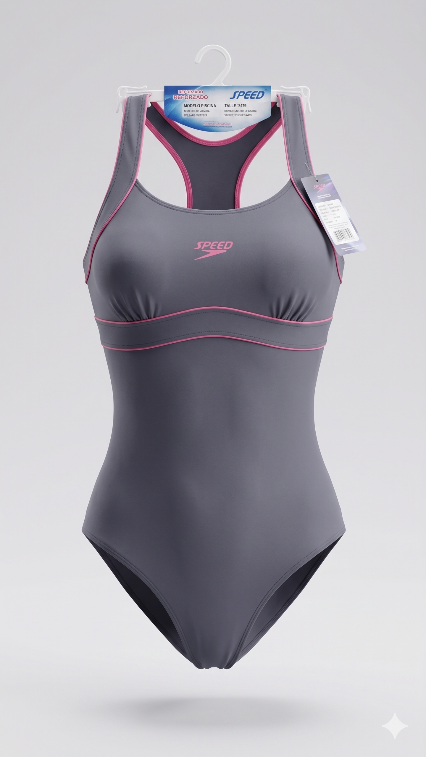Malla Entera Natación Size Plus Bretel y Vivos Rosa
