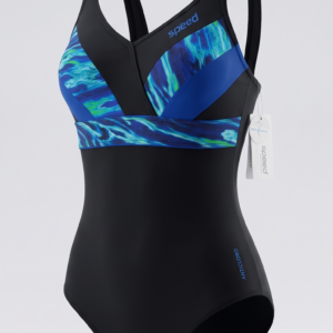 Malla Entera Natación Corpiño Estampado - Azul y Verde