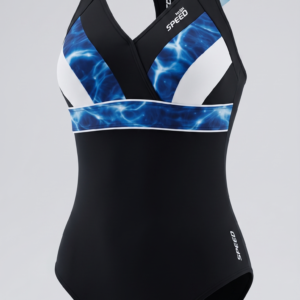 Malla Entera Natación Corpiño Estampado - Azul y Blanco