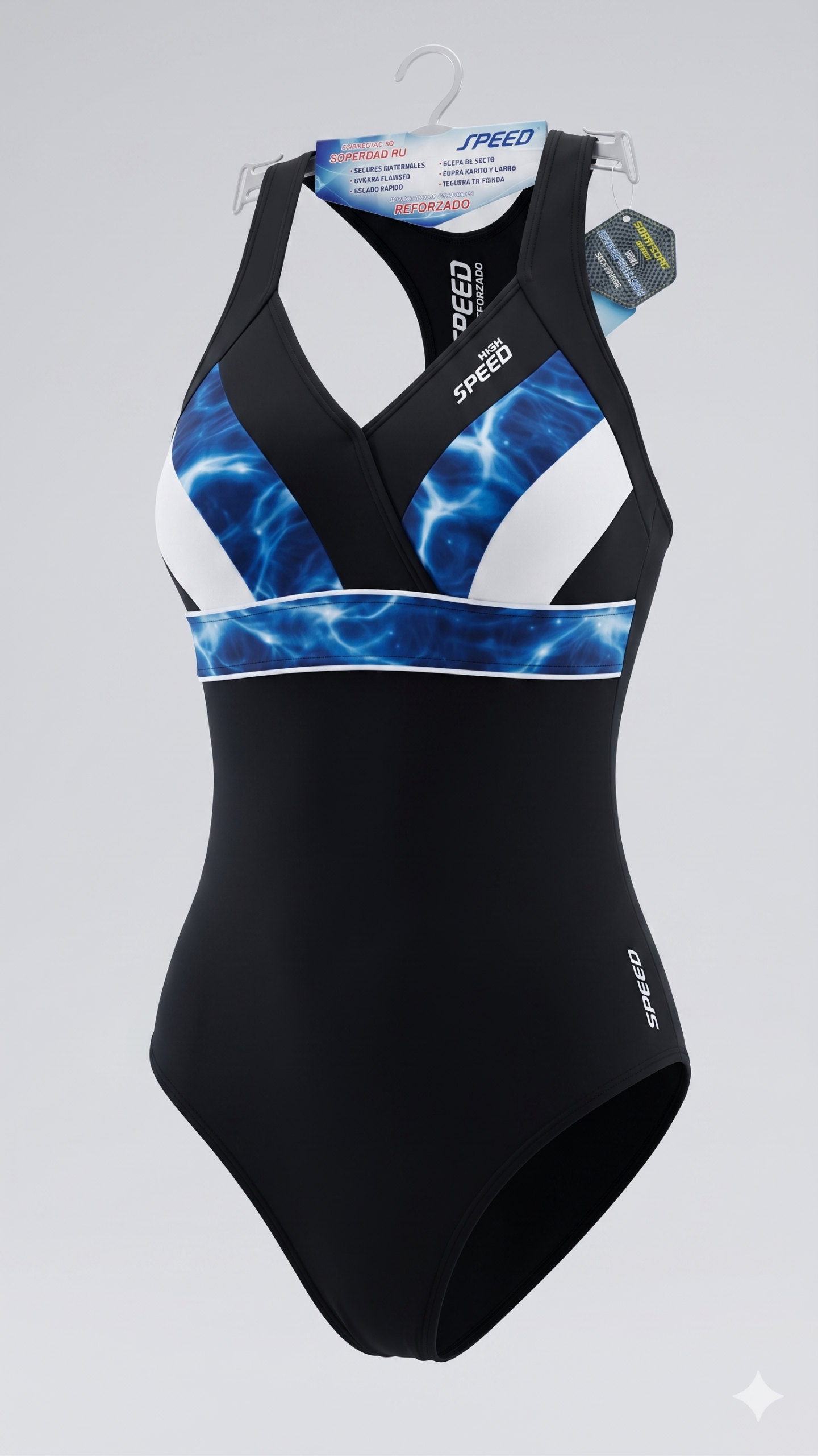 Malla Entera Natación Corpiño Estampado - Azul y Blanco